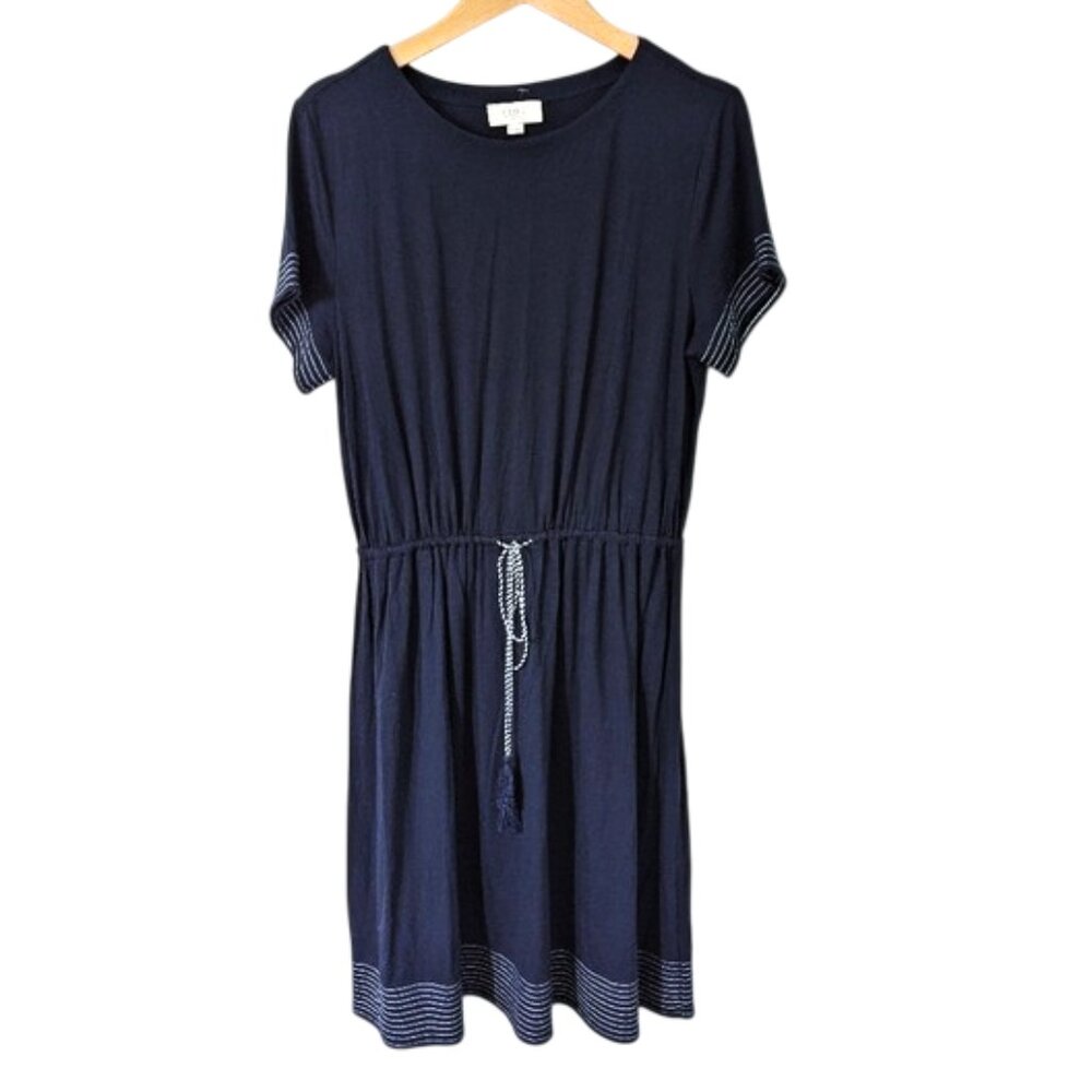 Like New LOFT Navy Knit Drawstring Waist Dress Size M